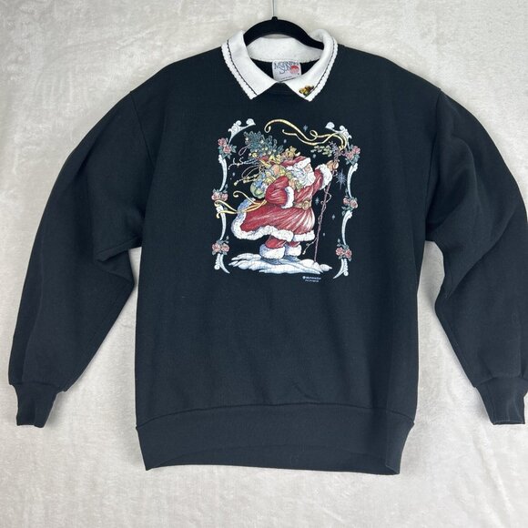Vintage Morning Sun Women’s L Sweater Double Collar Christmas Santa Pullover - Picture 1 of 9